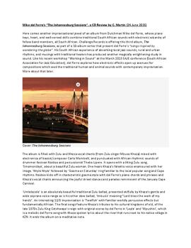 Mike del Ferro’s “The Johannesburg Sessions”, a CD Review by C. Martin