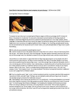 Carol Martin interviews Nigerian jazz trumpeter Jo Lanre Kunn
