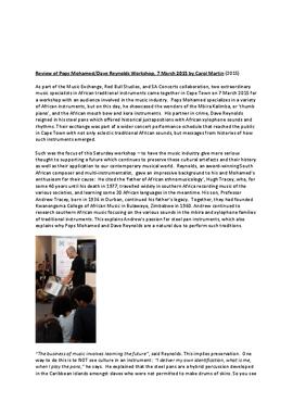 Review of Pops Mohamed/Dave Reynolds Workshop, 7 March 2015 by Carol Martin