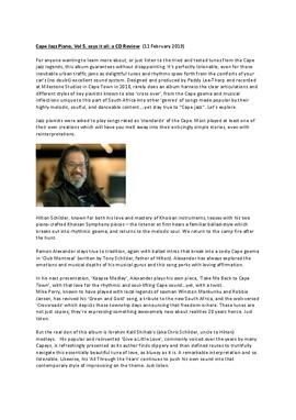 Cape Jazz Piano, Vol 5, says it all: a CD Review