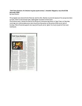 “Talk Tones Sessions: An Initiative to grow youth artistry”, Amandla! Magazine, Issue No 37/38