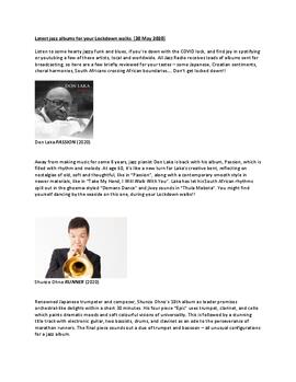 Latest jazz albums for your Lockdown walks  (20 May 2020)